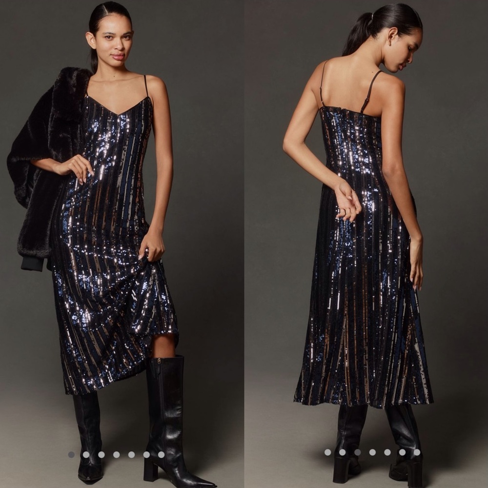 Anthropologie Maeve sleeveless sequin stripe Midi Dress